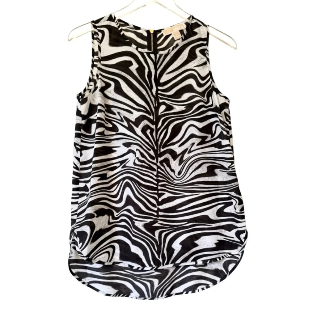 Michael Kors Zebra Print Sleeveless High-Low Blouse Top Size S